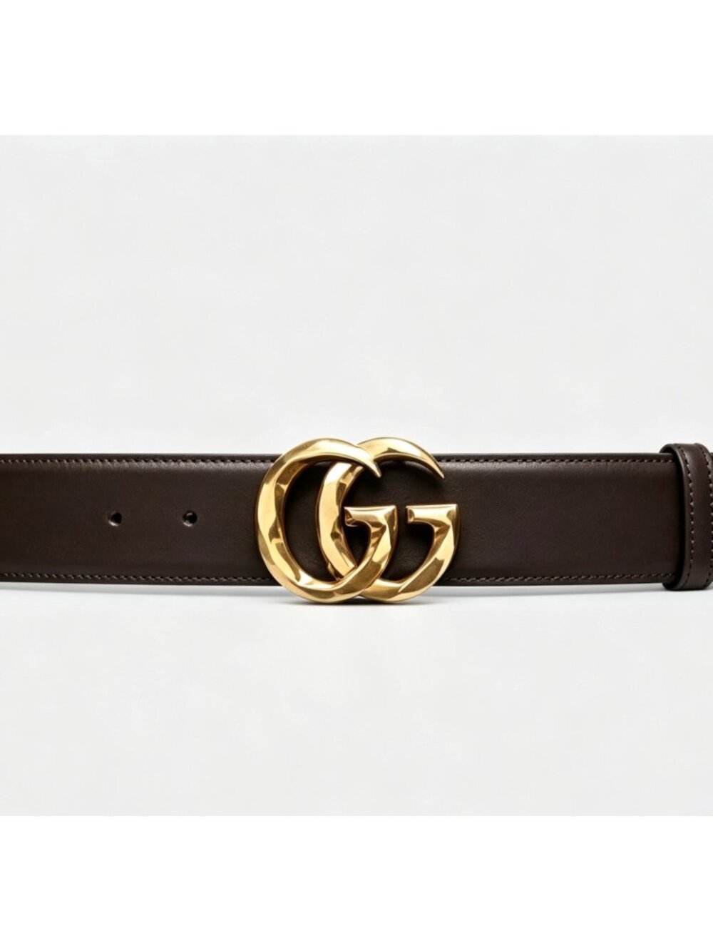Gucci Men’s Plutone W40mm Calfskin Geometric Double G Belt Cocoa 85cm 795526
